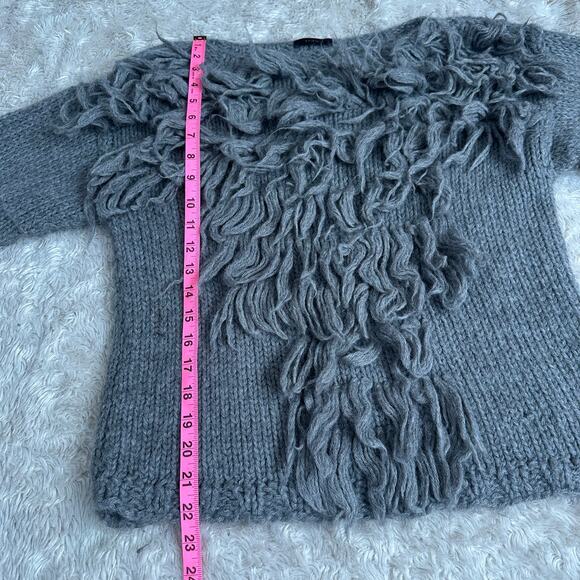 KKIBO Baby Alpaca Gray Fringe Knit Boatneck Sweater S/M - Picture 3 of 8
